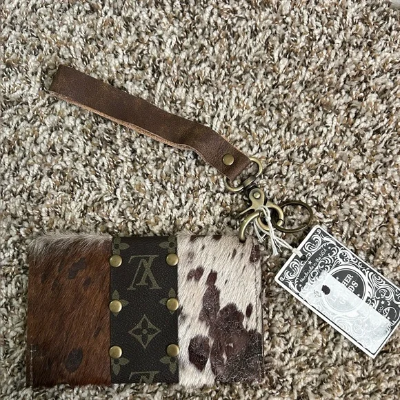 Brown Cowhide Wristlet with Gold Accents - Picture 2 of 5